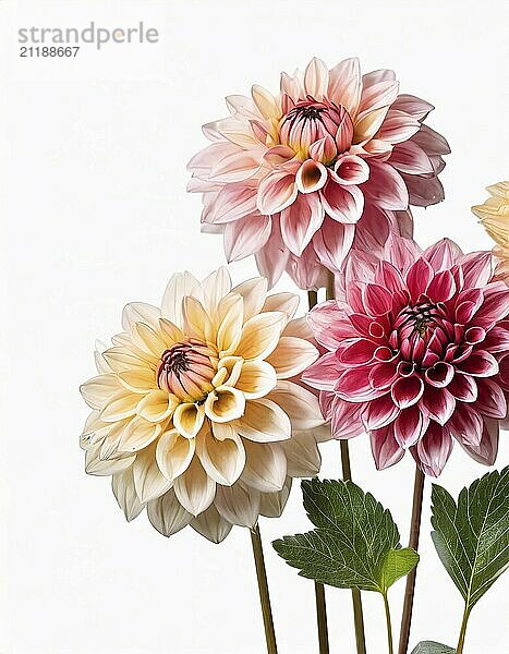 Dahlias on a white background  flowers studio photo