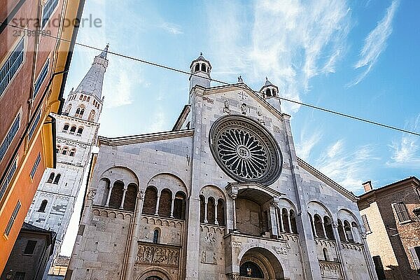 Beautiful view of Modena in Emilia Romagna in Italy. Ancient city landscape and market