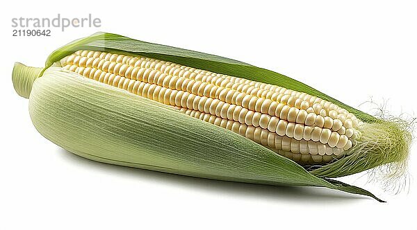 Fresh corn on the cob isolated on white background. Clipping Path