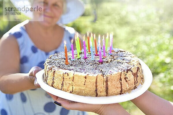 Family celebrating grandmother's birthday together. Love for mom. Happy Mothers Day. happy birthday