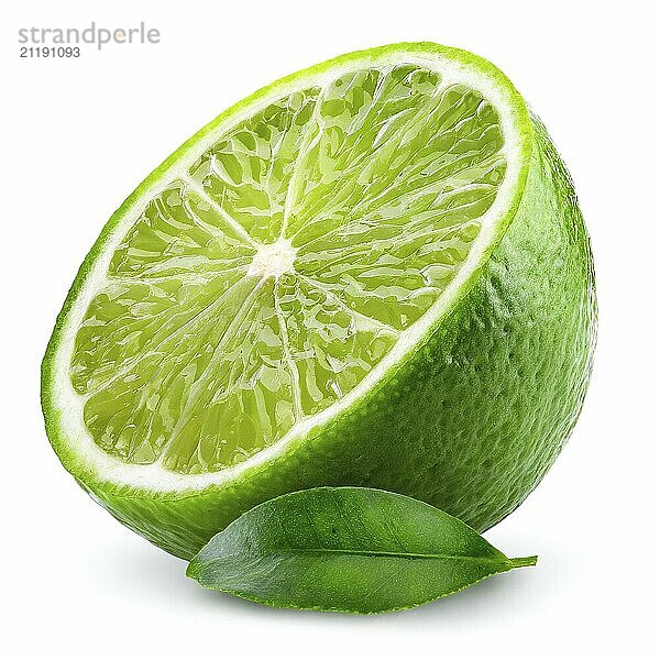 Lime with leaf isolated on white background. Clipping Paths