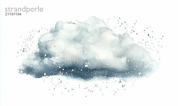 Eine Aquarellmalerei einer Wolke mit Schneeflocken fallen von ihm. Die Stimmung des Gemäldes ist heiter und friedlich  wie die Schneeflocken fallen sanft auf die Wolke KI erzeugt  KI generiert