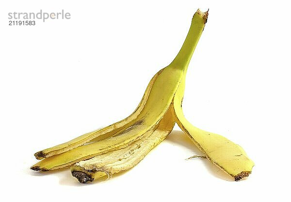 Banana peel isolated on white background close up. Organic material for compost