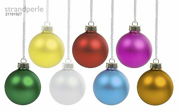 Christmas baubles with Christmas decorations colourful decoration hanging isolated cropped in Stuttgart  Germany  Europe