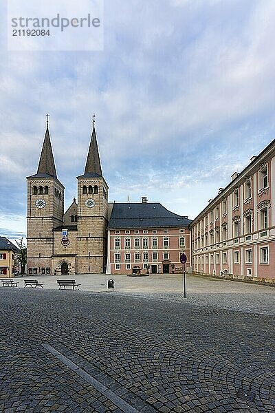 View of the Berchtesgaden Abbey Church and the Berchtesgaden Royal Castle in Bavaria  Germany  Europe