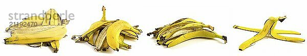 Banana skin  fruit peel isolated on white background. Set of 4 photos