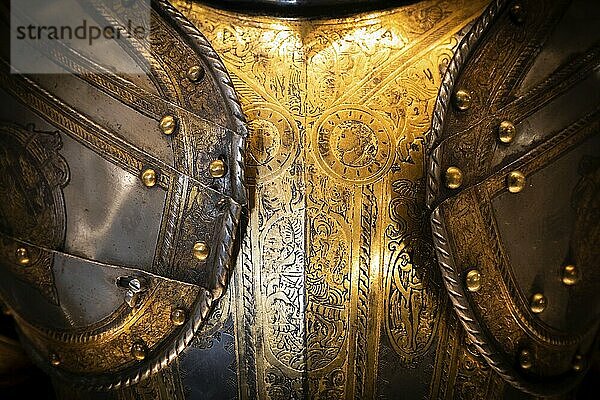 Antique armour on black background. Concept for security  safety and fantasy