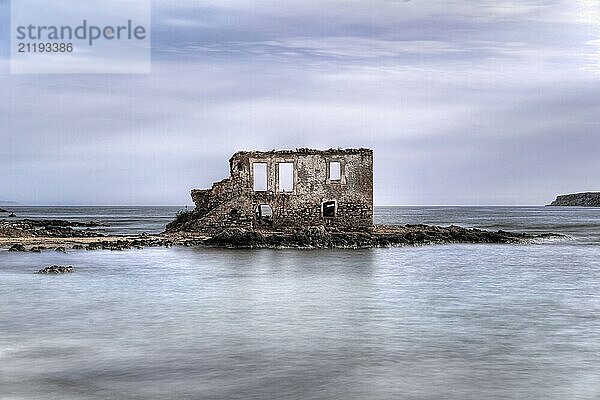 The ruins of a house in the middle of the sea in the village Plytra in the Southern Peloponnese  Greece  Europe