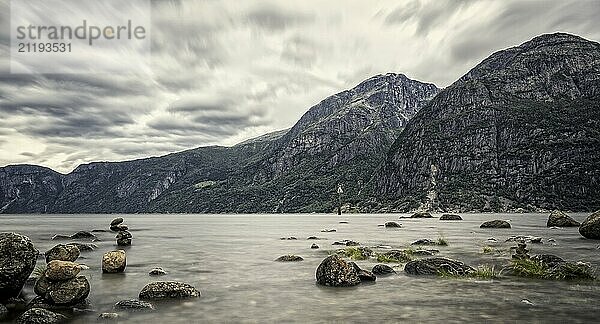 View over the Eidfjord  a fjord in Norway