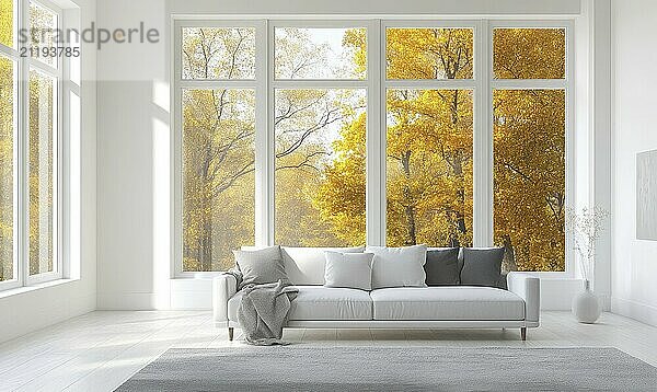 Simple Scandinavian living room  white and light wood furniture AI generated