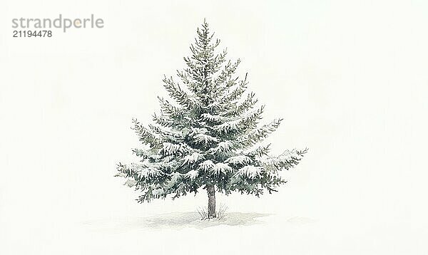 A white background with a single tree in the foreground. The tree is bare and covered in snow AI generated