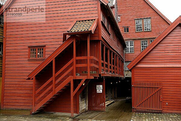 Wooden houses at Bryggen  Bergen  Norway  Europe