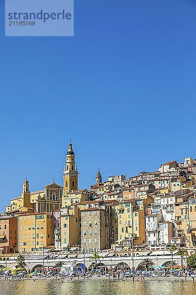 Menton  France  circa August 2021: view of the French Riviera  named the Coast Azur  located in the South of France  Europe