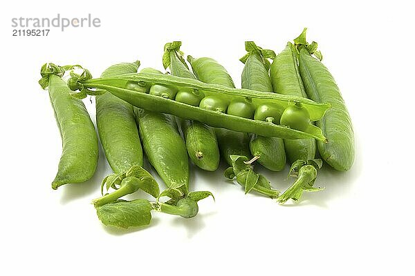 Sweet pea pods. Young peas isolated on white background. Fresh and healthy vegetables