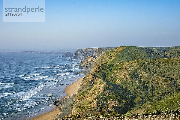 View on the dramatic coastline of the western Algarve  Vicentine coast in Portugal  with dramatic cliffs and spectacular landscape on Cordoama Viewpoint