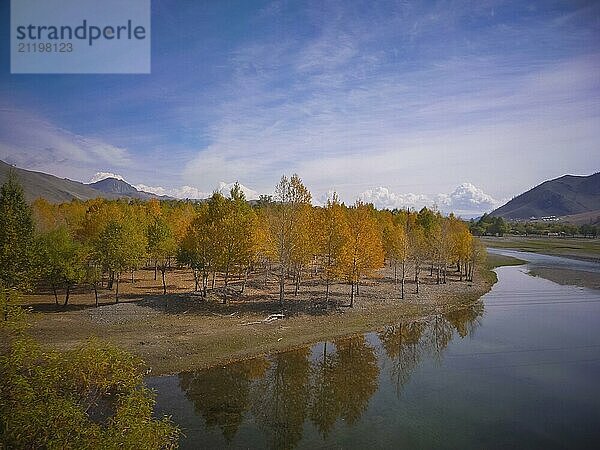 Landscape of autumn colors in Mongolia. Beauty in nature