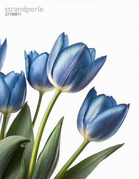 Blue tulips isolated on white background. Studio photo