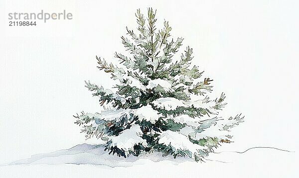 Eine kleine Kiefer  die mit Schnee bedeckt ist. Der Baum ist das einzige  was auf dem Bild zu sehen ist. Der Schnee auf dem Baum verleiht ihm ein friedliches und heiteres Aussehen AI erzeugt  KI generiert