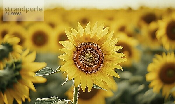 Heiteres Sonnenblumenfeld  hohe Sonnenblumen AI erzeugt  KI generiert  AI generated