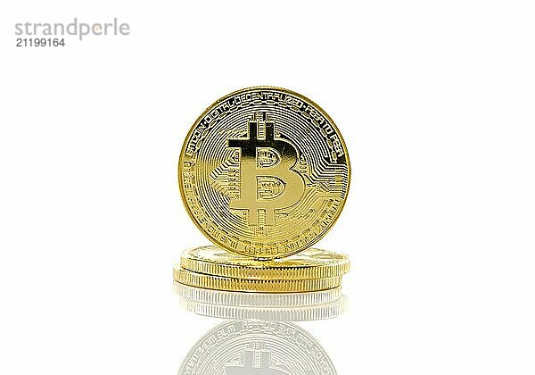 Three bitcoins symbol for crypto currncy isolated on white background