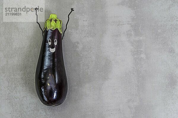 Great concept of healthy eating  eggplant on gray background  polished concrete