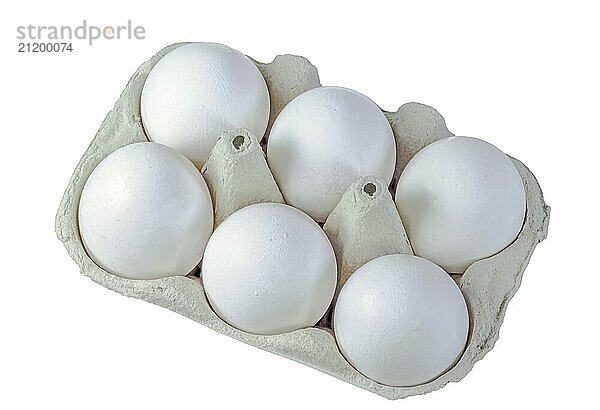 Closeup of an isolated egg box full with white bio eggs