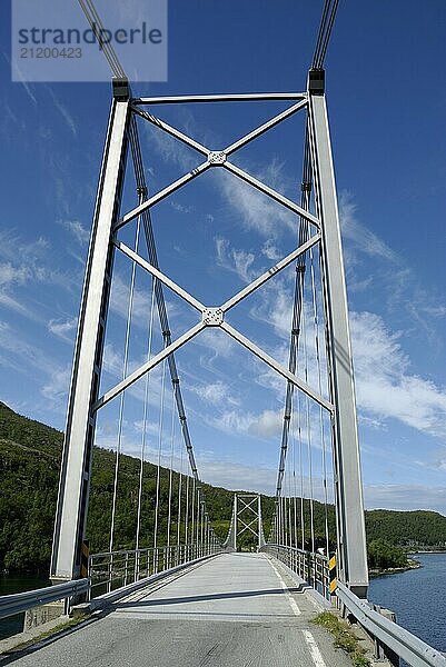 Suspension bridge at Straumsnes  Senja  Troms  Norway  Europe