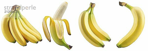 Set with delicious ripe bananas on white background. Banner design