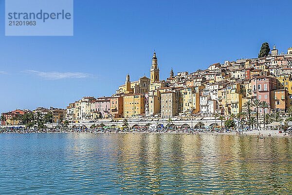 Menton  France  circa August 2021: view of the French Riviera  named the Coast Azur  located in the South of France  Europe