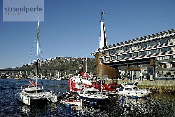 Boats in the harbour of Tromsö  Troms  Norway  Europe