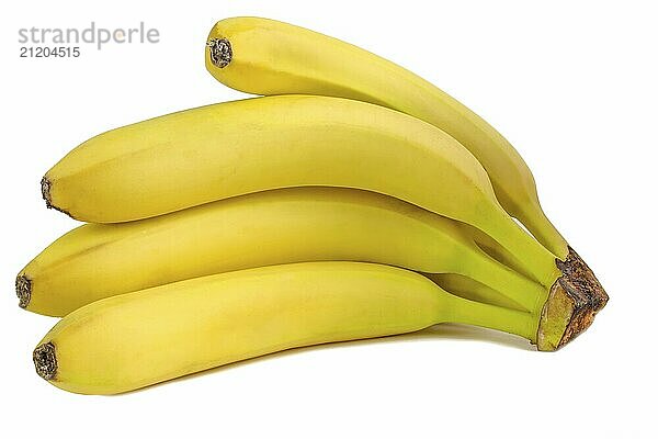 Fresh bananas lie isolated on white background. Fruits close up