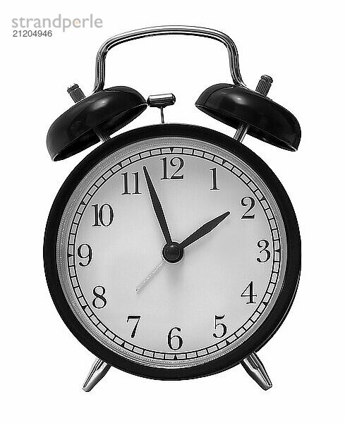 Black retro alarm clock isolated on white