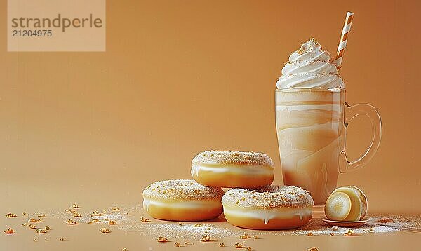 Glazed donuts on a light orange background AI generated