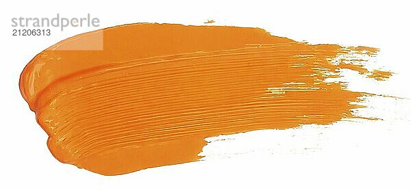 Orange paint brush strokes isolated on white background. Acrylic paint smears