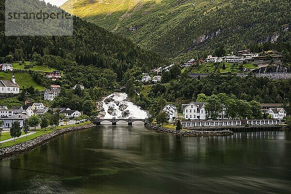 View of Hellesyltfossen  a waterfall in Hellesylt  Norway  Europe