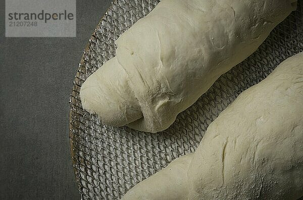 Sourdough bread fermenting  gray background with dried wheat flower