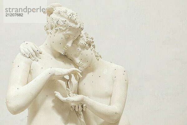 Possagno  Italy  29 June 2023: Cupid and Psyche statue by sculptor Antonio Canova  1800. Sensual hug  love and togetherness emotion  Europe