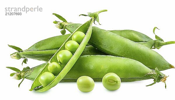 Fresh green peas isolated on white background. Clipping path included