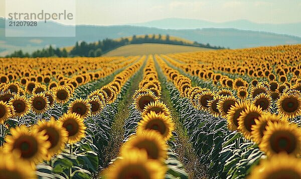 Nahaufnahme eines Sonnenblumenfeldes  selektiver Fokus AI erzeugt  KI generiert