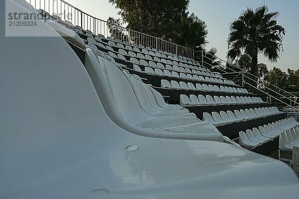 Open air deserted theater and beautiful evening sky view in Turkey