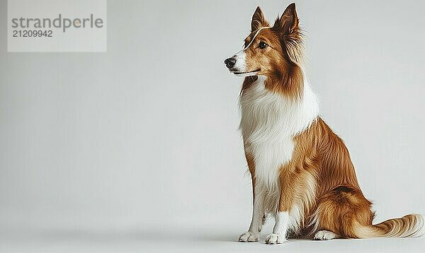 A Scottish Collie sitting elegantly in a studio with a plain white background AI generated