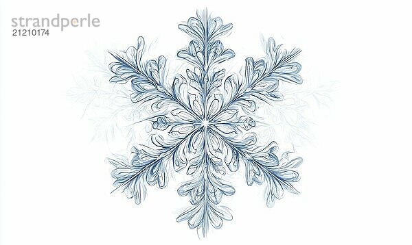 A blue snowflake with a white background. The snowflake is drawn in a way that it looks like it is made of ice AI generated