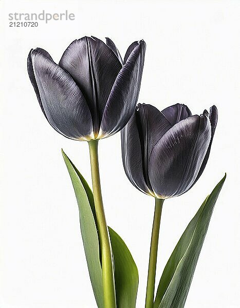 Black tulips on a white background. Flowers isolated  studio photo