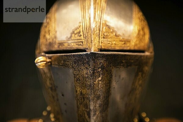 Antique armour on black background. Concept for security  safety and fantasy