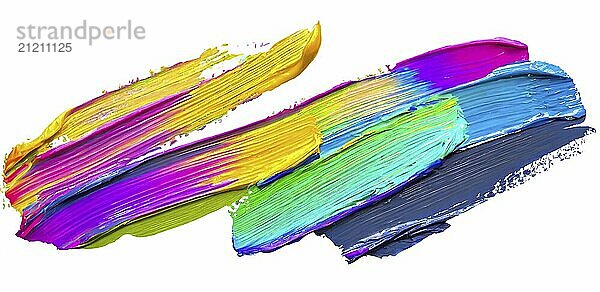 A set of brush strokes of different colors on a white background