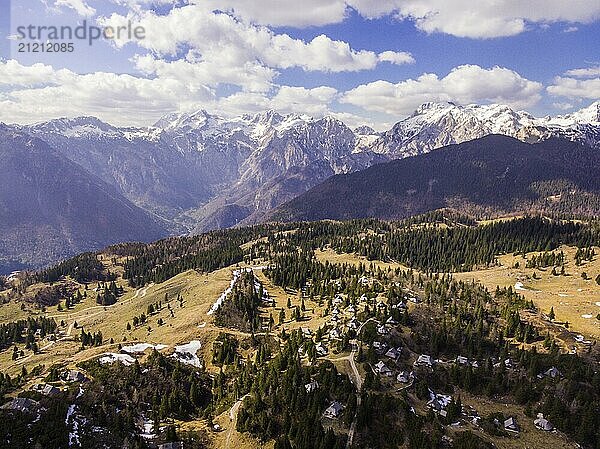 Velika Planina Alpine Meadow  drone photo of beautiful nature on a sunny day