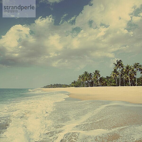 Beautiful beach landscape with ocean  vintage retro style