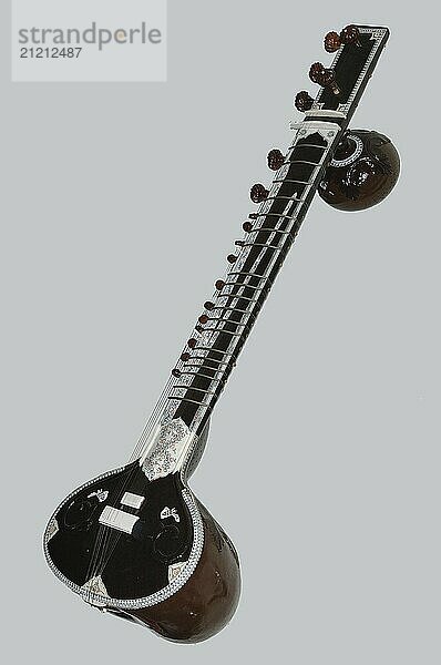 Indian Sitar on grey background