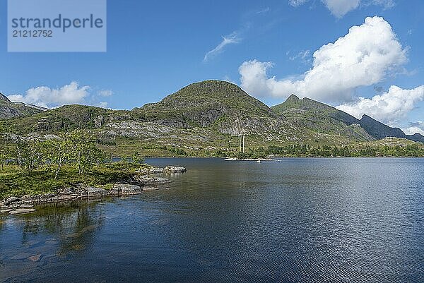 Landscape with the lake Sorvagvatnet  Sorvagen  Lofoten  Norway  Europe