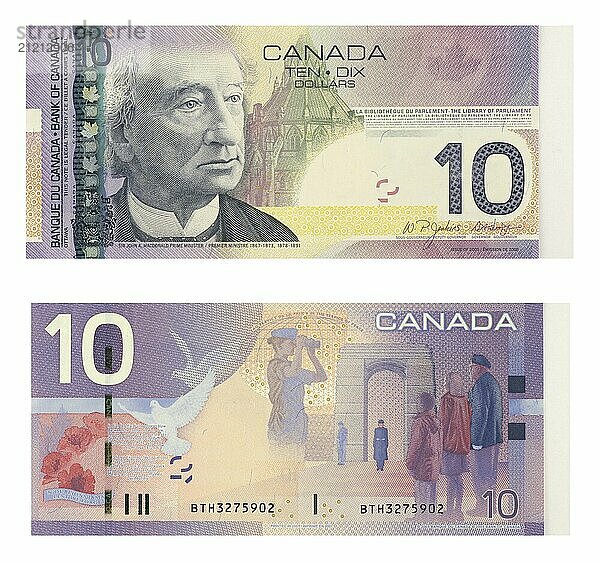 10 canadian dollars isolated in white